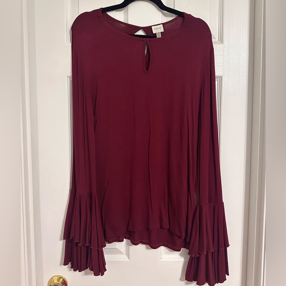 Vintage Y2K Cato Deep Red Flared Sleeve Blouse